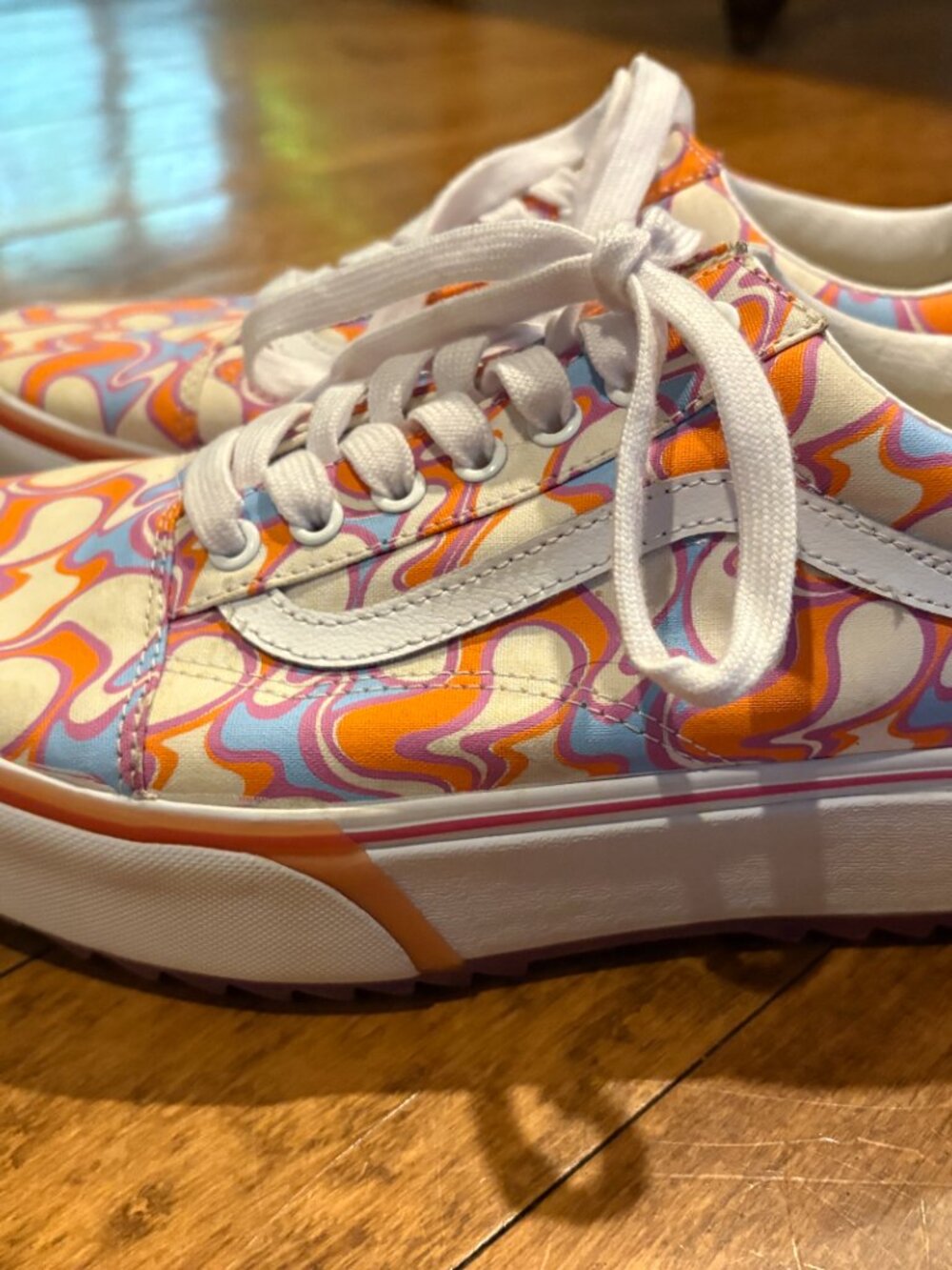 Vans Women's Old Skool Stacked UV Ink Peace Platform Shoes White Purple Size 10 - Picture 4 of 6